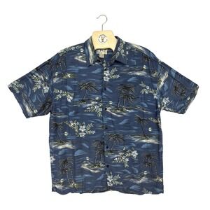 Big Dogs‎ Mens XLarge Hawaiian Aloha Shirt Palm Tree Tropical Print Blue